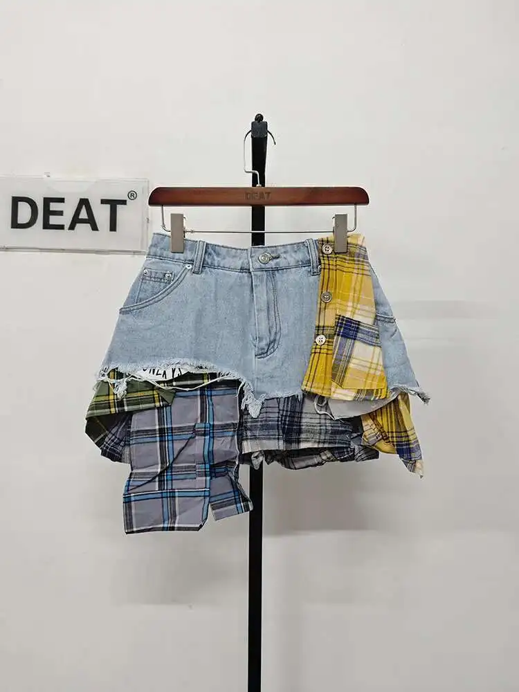 DEAT Women's Denim Skirt Colored Plaid Patchwork Irregular Deconstructed A-line High Waist Mini Skirt 2026 Spring New Fashion 53 S80bb6cb4f1f74b198806d3d55c3de04ee