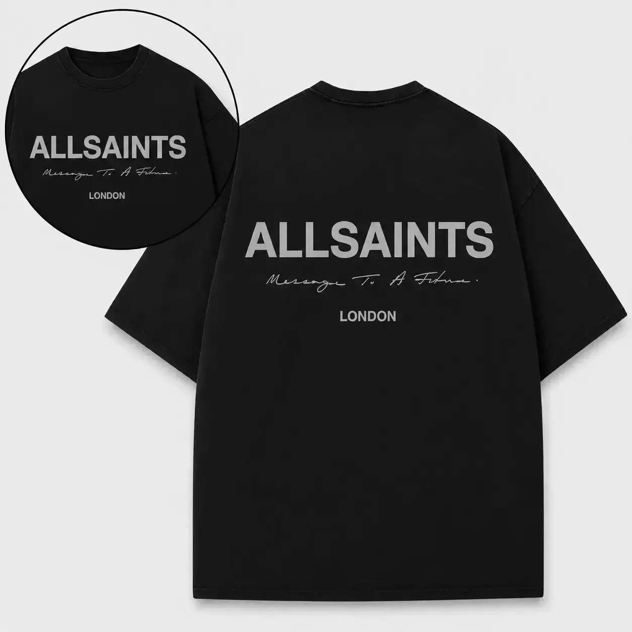 Men’s 100% Cotton Washed Classic Streetwear Allsaints Graphic Print T-Shirt - Short-Sleeve Crew Neck Menswear Top, Soft Breathable Fabric, Humorous Boyfriend Style for Daily Wear, Summer Casual, Shortsleeve, Tshirt Funny Quote Bold Statement, Oversized
