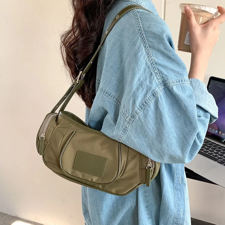 New nylon material shoulder bag 2024 ins trend bags Korean handbag with multiple pockets fashion armpit bag for women