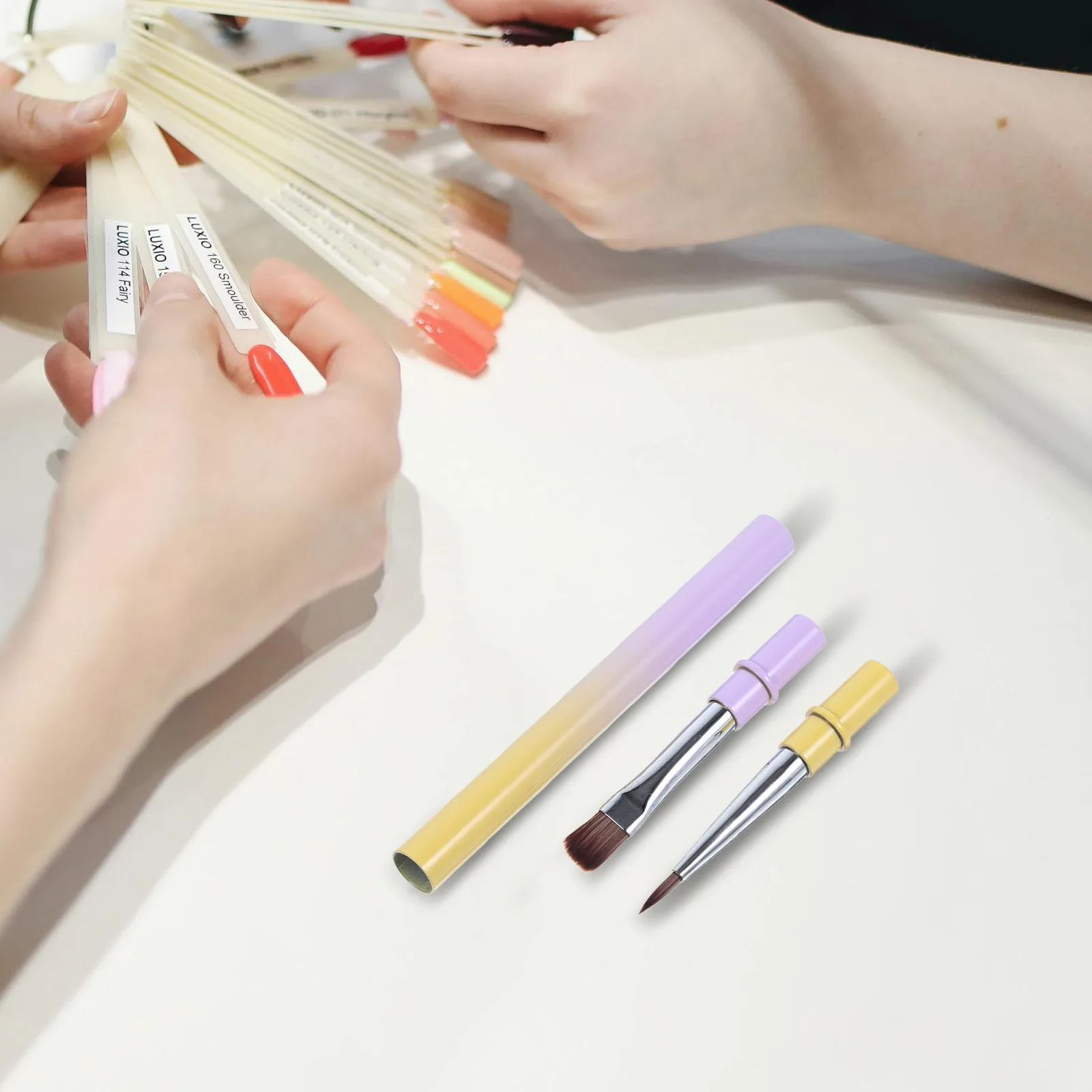 Dual-Ended Nail Brush Flat Head Fine Liner Hard Precision Pigment Powder Tool Nail Art Pen Professional Design Brush