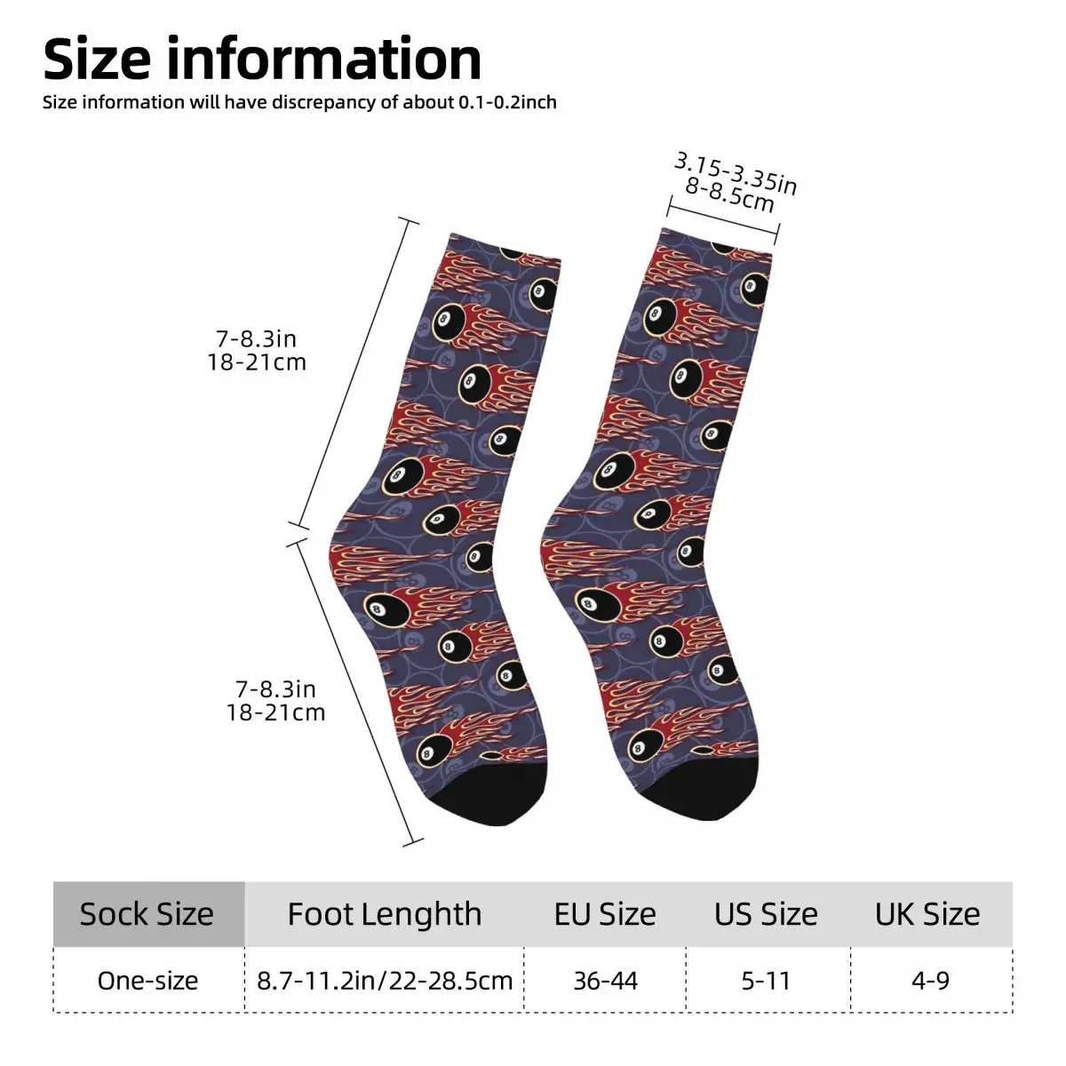 Billiards Black 8 Ball 8-Ball Pocket Pool Snooker Flaming Fire Hot Rod Flames Blue Kawaii Socks Hiking Cartoon Pattern Socks