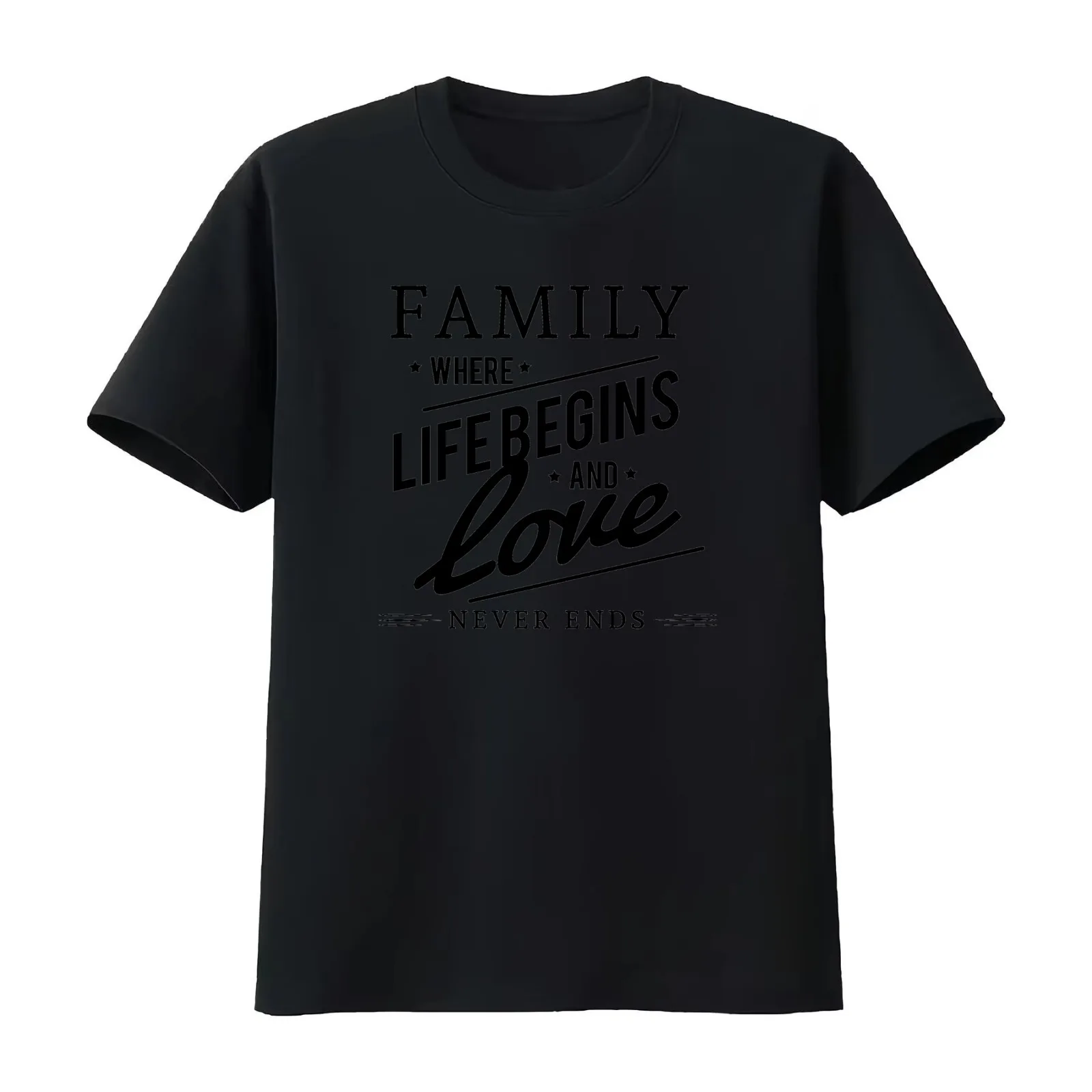 Family Where Life Begins and Love Never Ends T-Shirt Summer Casual Cotton Tee Oversized Streetwear Tops Vintage Graphic Print