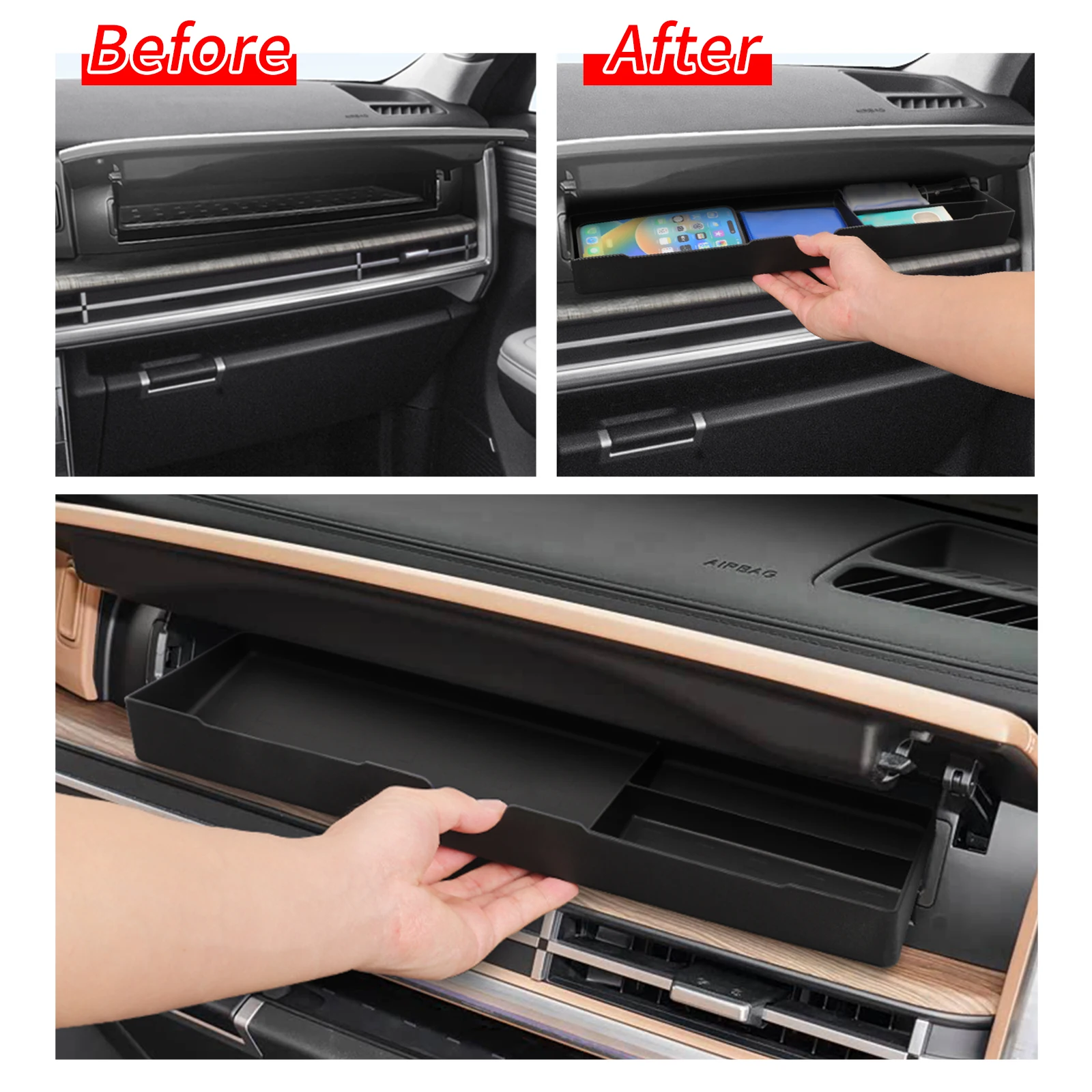 

For Hyundai Santa Fe 2024 2025 Car Copilot Dashboard Storage Box Drawer Tray TPE Organizer Interior Accessories