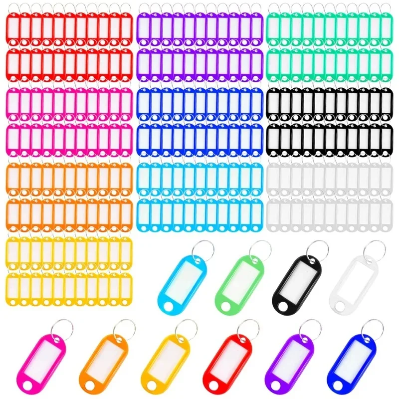 100Pcs Labelable Plastic Keychain Tags, DIY Name Ring Labels for Baggage, Keys, Suitcases & Pet Tag Accessories, Multi-Color