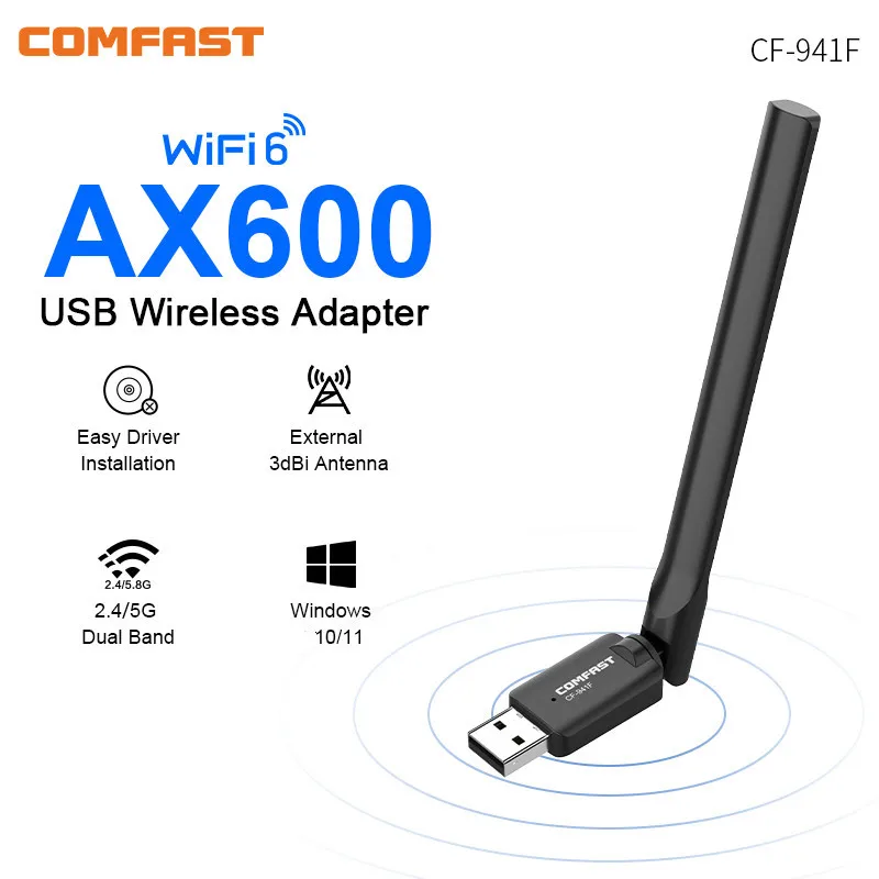 Wifi 6 Adapter 600Mbps usb wifi adapter with extral 3dBi antenna Wi-fi transmiter 5Ghz free driver WPA3 Wireless Network Card