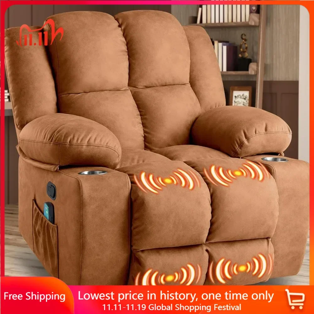 

Large Rocker Recliner Chair Single Sofa with Massage, 360 Degree Swivel Overstuffed Sofa Chair with Cup Holders, Glider Chairs