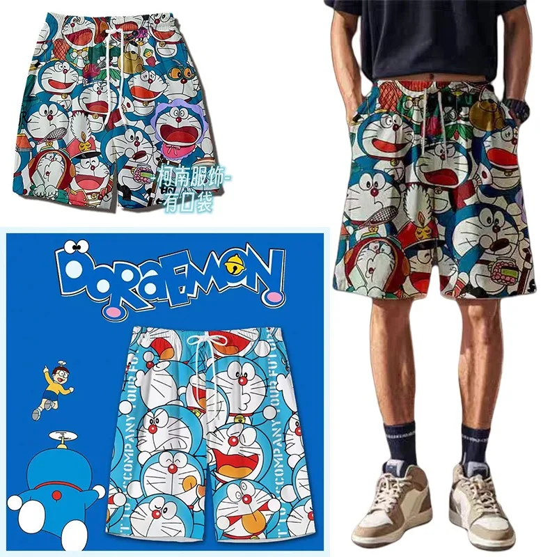

Летние штаны для сна Doraemon, удобное мягкое пальто в стиле аниме для общежития, шорты с широкими штанинами, мягкие удобные штаны для сна, Пляжные штаны