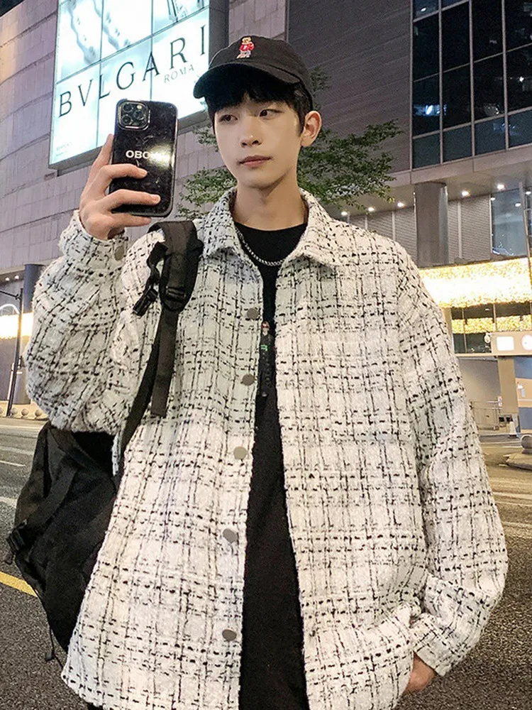 

Thiened Fce Lined Men's Autumn Winter Jaet 2024 New Sle Small Fraance Sle Teenage Boy's Outerwear with Notch Collar