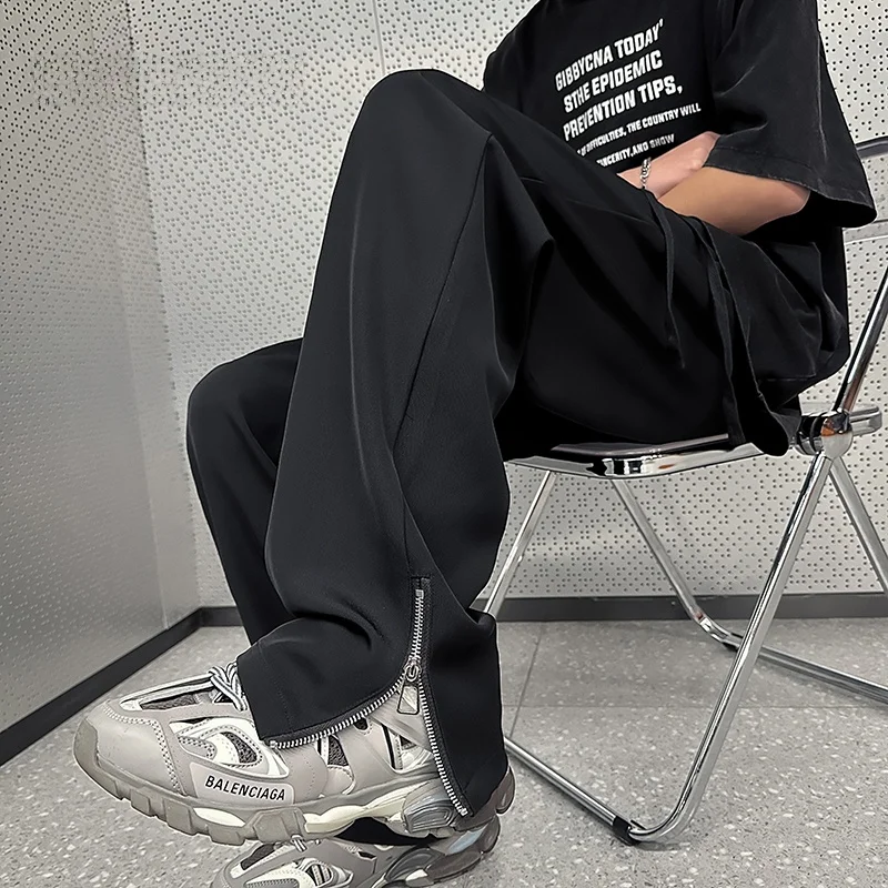 

Ice Silk Men's Summer Thin Straight Leg Casual Pants Drapey Wide Leg Long Trousers Faionable Versatile Loose Fit Leisure Tr...