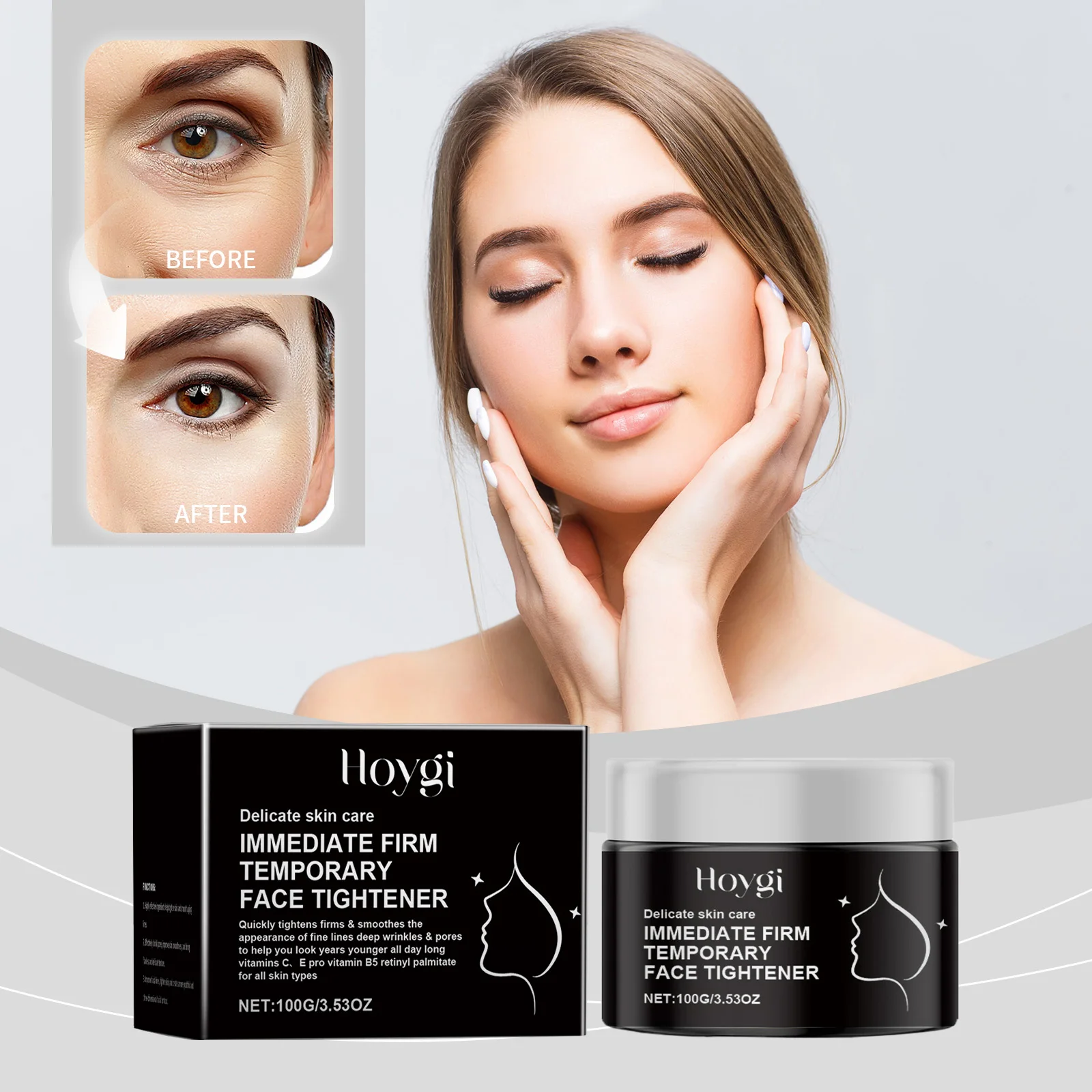 Aperto facial temporário firme e imediato – Cuidados com a pele antienvelhecimento, aperta e suaviza linhas finas, rugas e poros, vitamina C + E