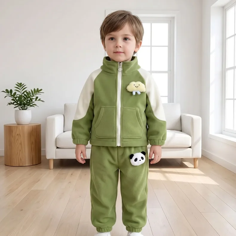 2026 Winter Verdickter Fleece Warmer Jungen- und Mädchen-Mantel + Lange Hose 2-Teiliges Set Kinder Plus Kaschmir-Hosenanzug Kinderjacke mit Reißverschluss – Detail 4