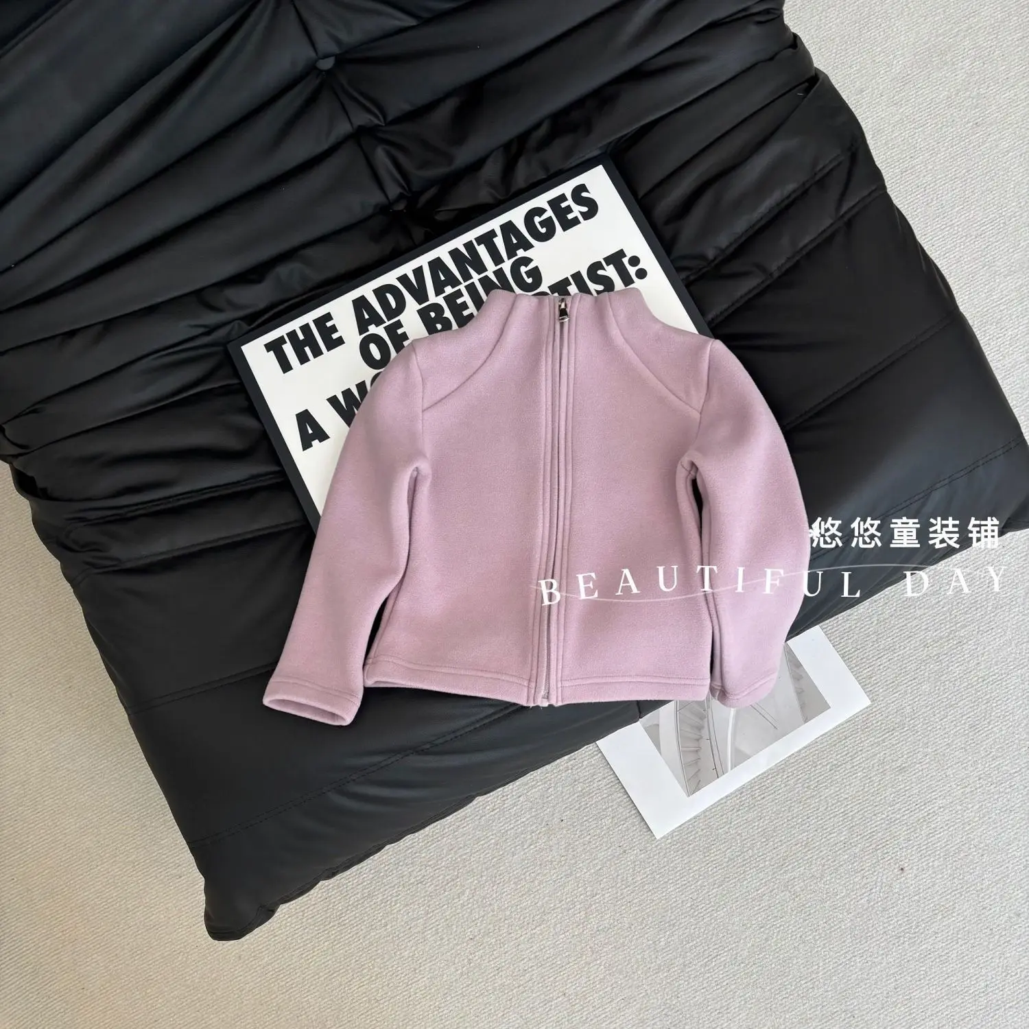 Children's Hoodie Inner and Outer Spring and Autumn Winter Stand Collar Zipper Jacket, Warm Long Sleeved Cardigan