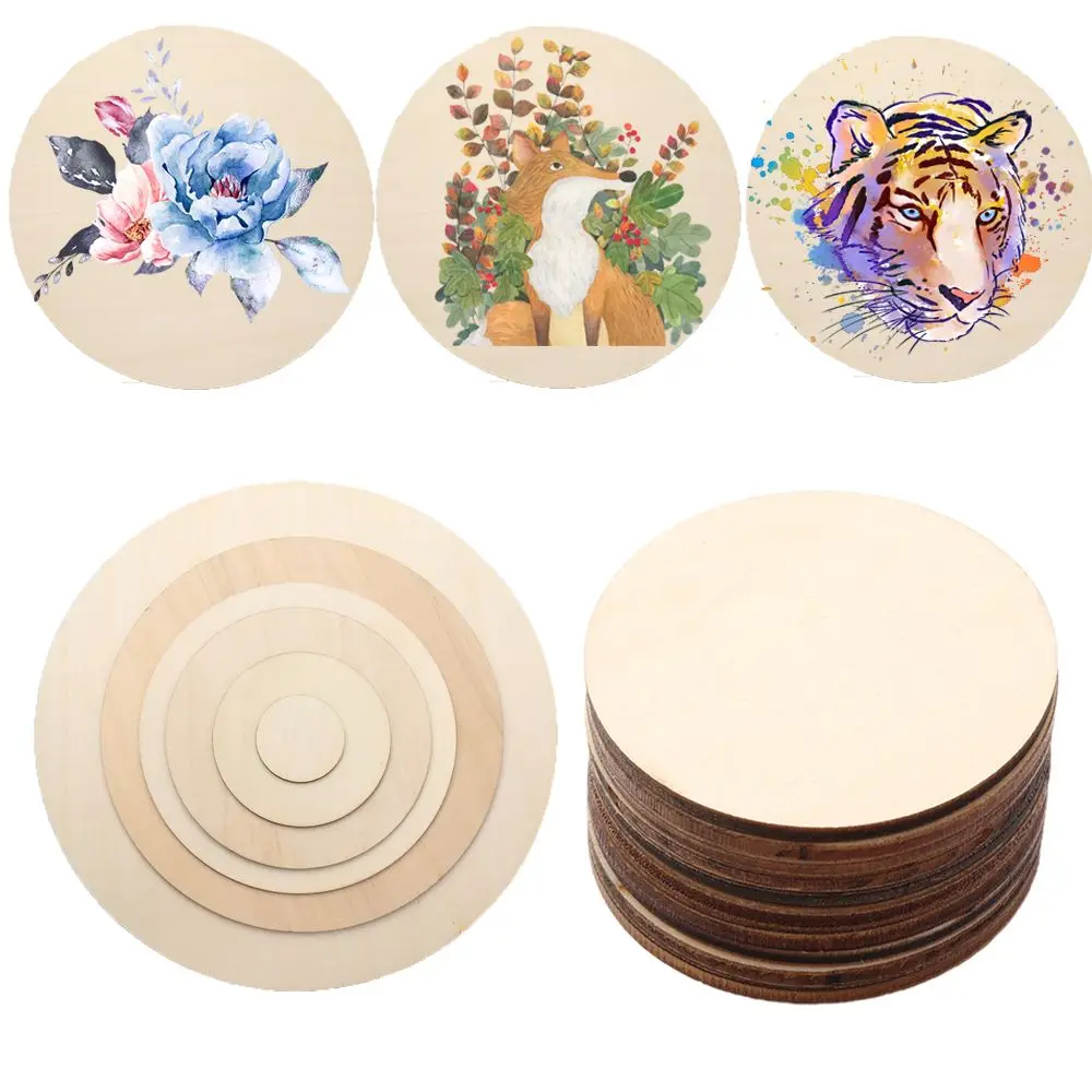 3/5/10pcs Round Wood Pieces Wood Circles Blank Plaque for DIY Craft Pyrography Projects Games Scrapbooking Building Model