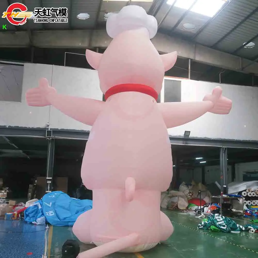 Schneller Versand Riesiges aufblasbares Schwein Chef Cartoon Air Blow Up Pink Pig Aufblasbares Schwein Replikatmodell mit Gebläse