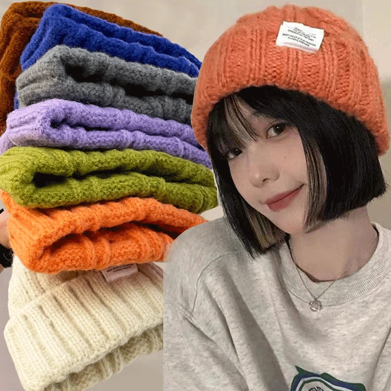 

Winter Harajuku Y2K Knitted Beanie Hat Women Fashion Outdoor Warm Wool Cap Bonnet Knit Twist Men Hats Unisex Basic Caps