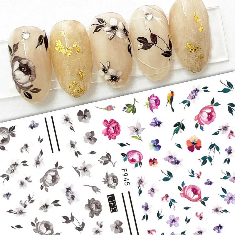 1PCS Colorful Flowers Decals For Nail Nail Supplies Summer Fruit Series Nail Stickers Four Leaf Clover Maple Leaf 3D Stickers