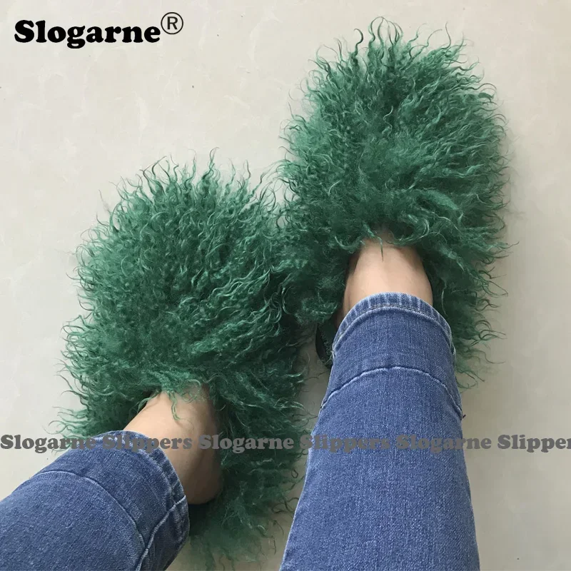 2024 New Women Winter Faux Fur Slippers Plus Size Woman Luxury Furry Plush Warm Fur Slipper Home Cotton Shoes Indoor Fur Slides