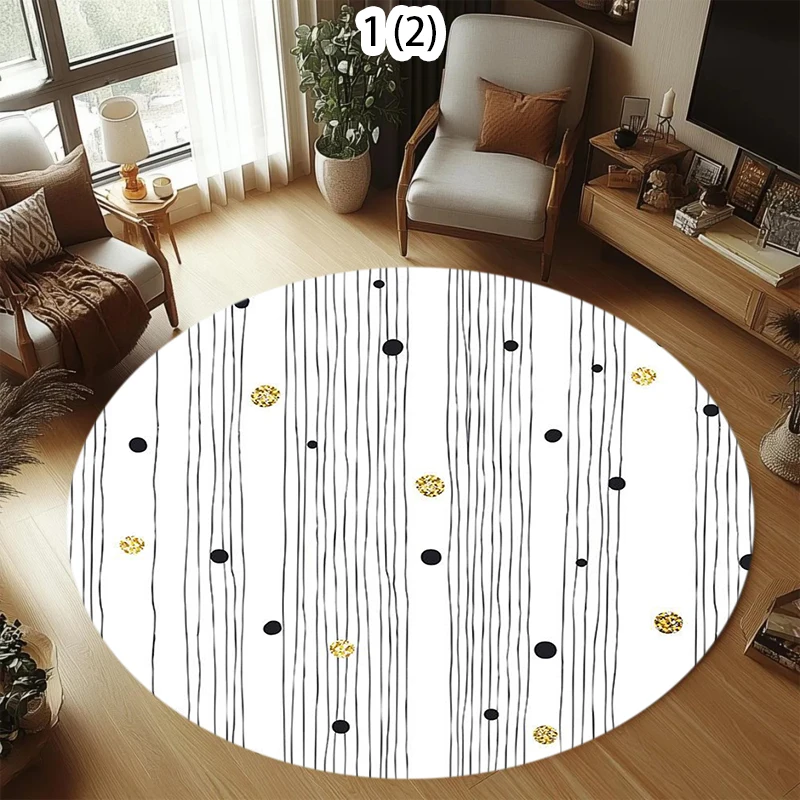 2D Modern Minimalist Striped Round Carpet Soft Cute Stylish Decorative Area Rug for Living Room Bedroom Home Decor