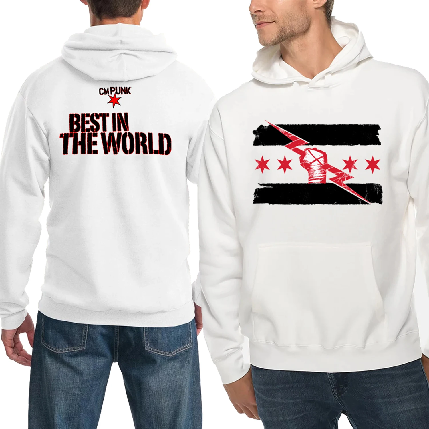 2025 Autumn/Winter New Famous Wrestler CM Punk Men's White Hoodie Street Sports Casual fashion Pullover