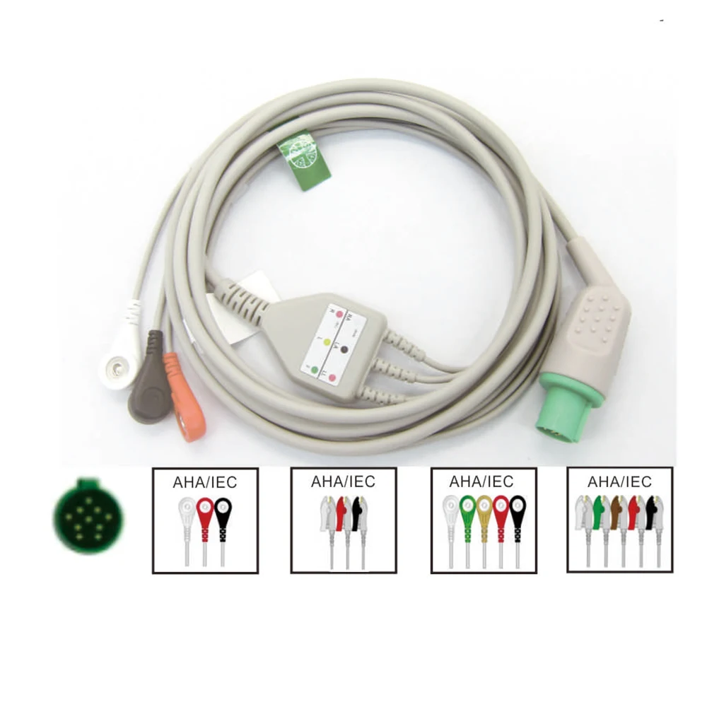 

Compatible Hellige Ccardioserv Patient Monitor, 3/5 Lead Wire with Clip/Snap, ECG EKG Cable, ECG Data Monitoring Workstation