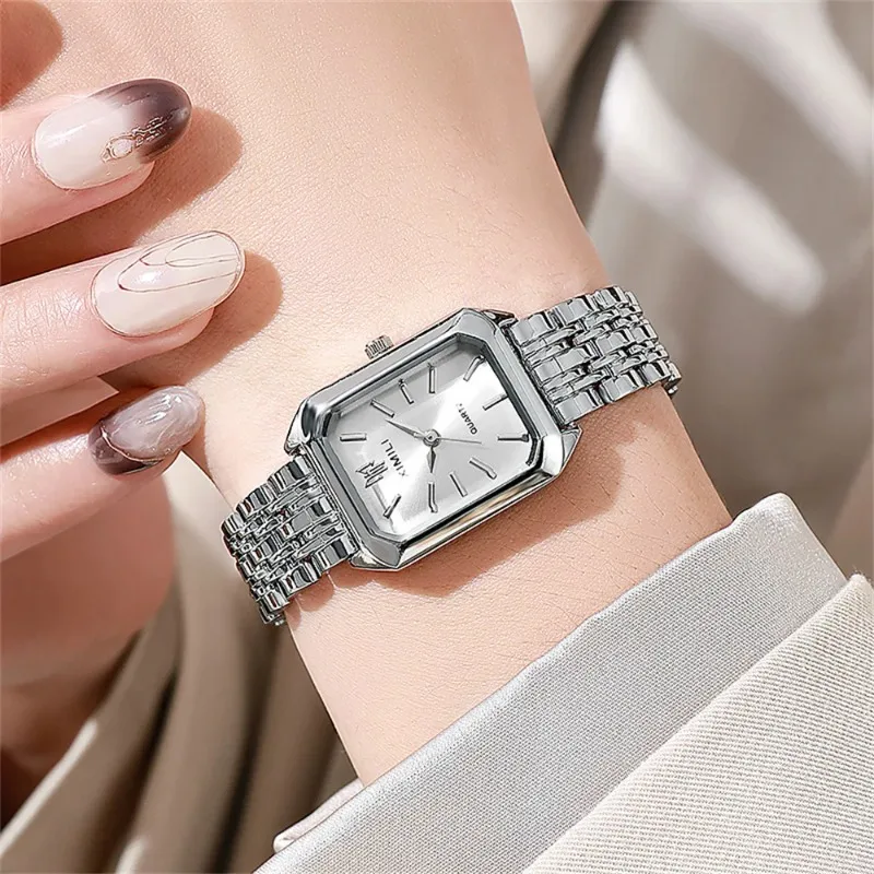 

New Fashion Women's Quartz Watch Simple Square Silver Gold Gold Plated Women's Watch Corporate Alloy Folding Clock Holiday Gift