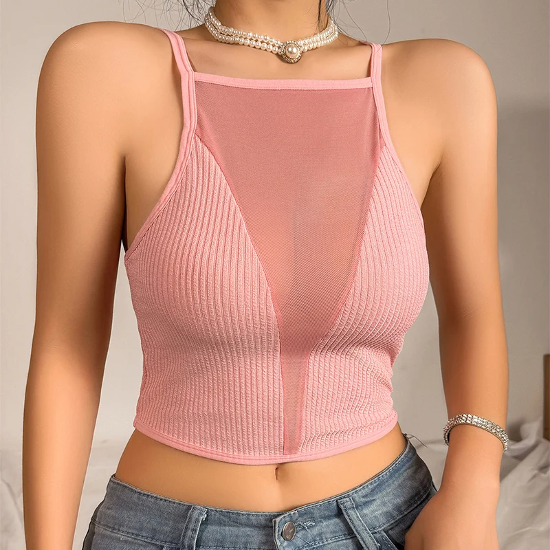 Women Mesh Sexy Camisole Backless Underwear Ribbed Brassiere Comfortable Breathable Bras New Fashion Ladies Tanks Top