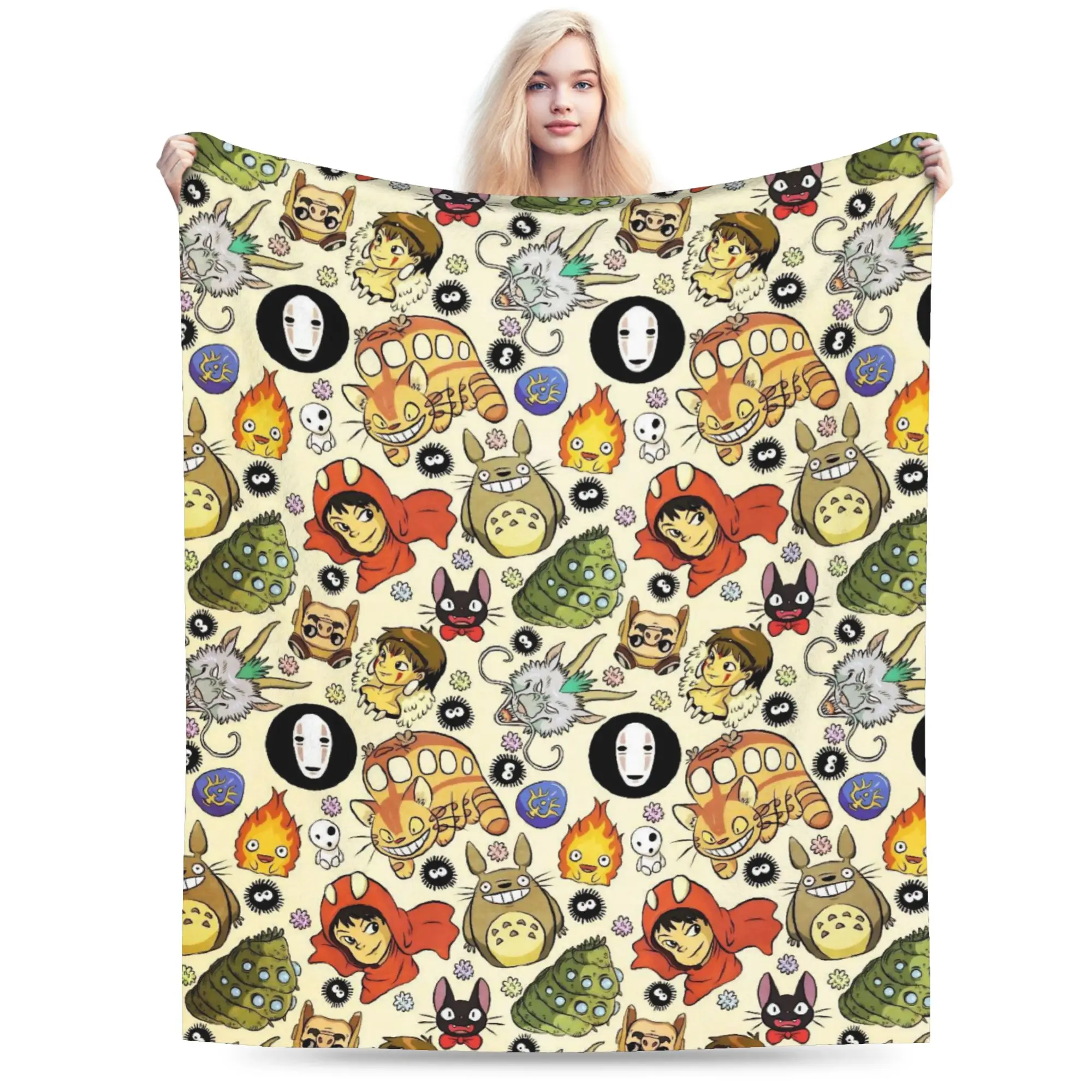 Susuwatari Soot Sprites M-Mononoked Blankets Flannel Spring/Autumn Aways Princessed Throw Blanket for Bedding Bedroom Bedspread