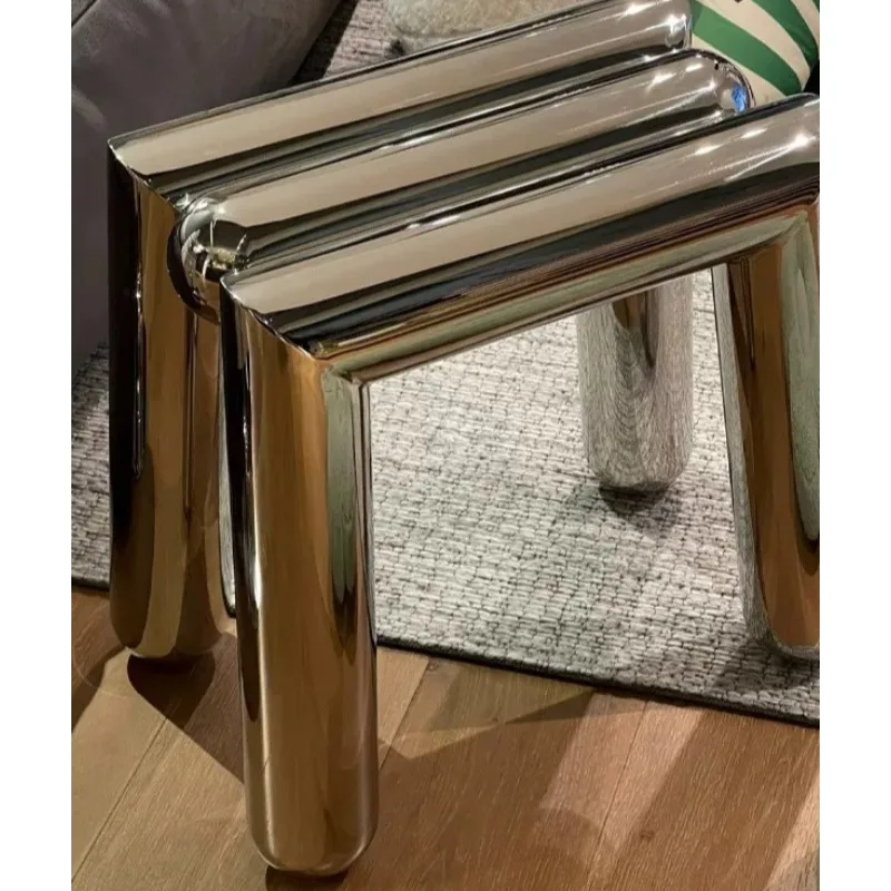 Stainless Steel Shoe Stool Mobile Living Room Shelf Tea Table, Hallway Low Stools Bedroom Makeup Chair Movable Furniture