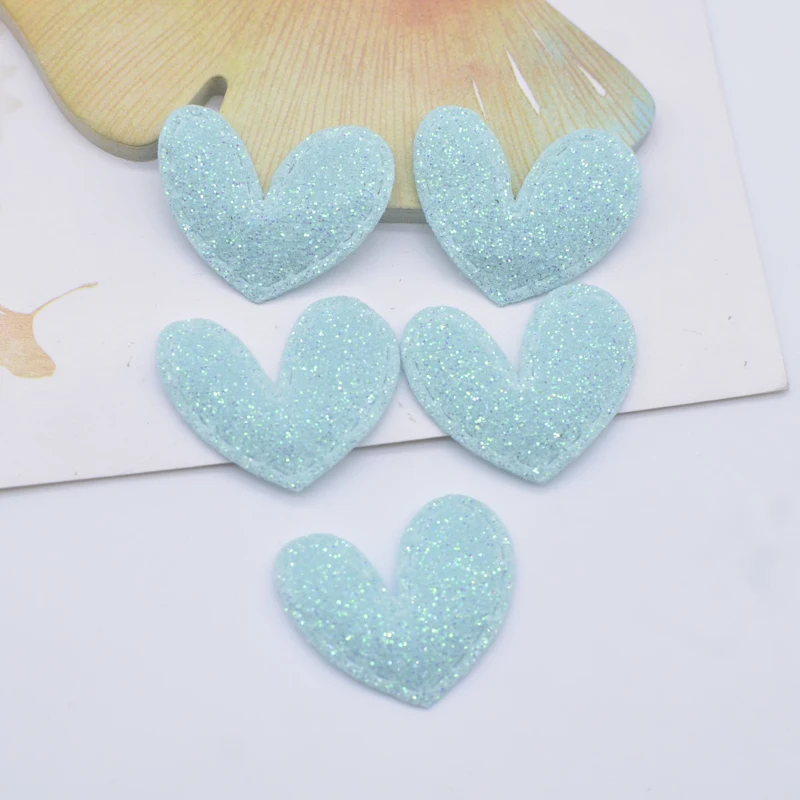 100Pcs 25*20mm Bling Heart Padded Glitter Fabric Appliques for DIY Headwear Bow Decor Accessories Crafts Clothes Sewing Patches