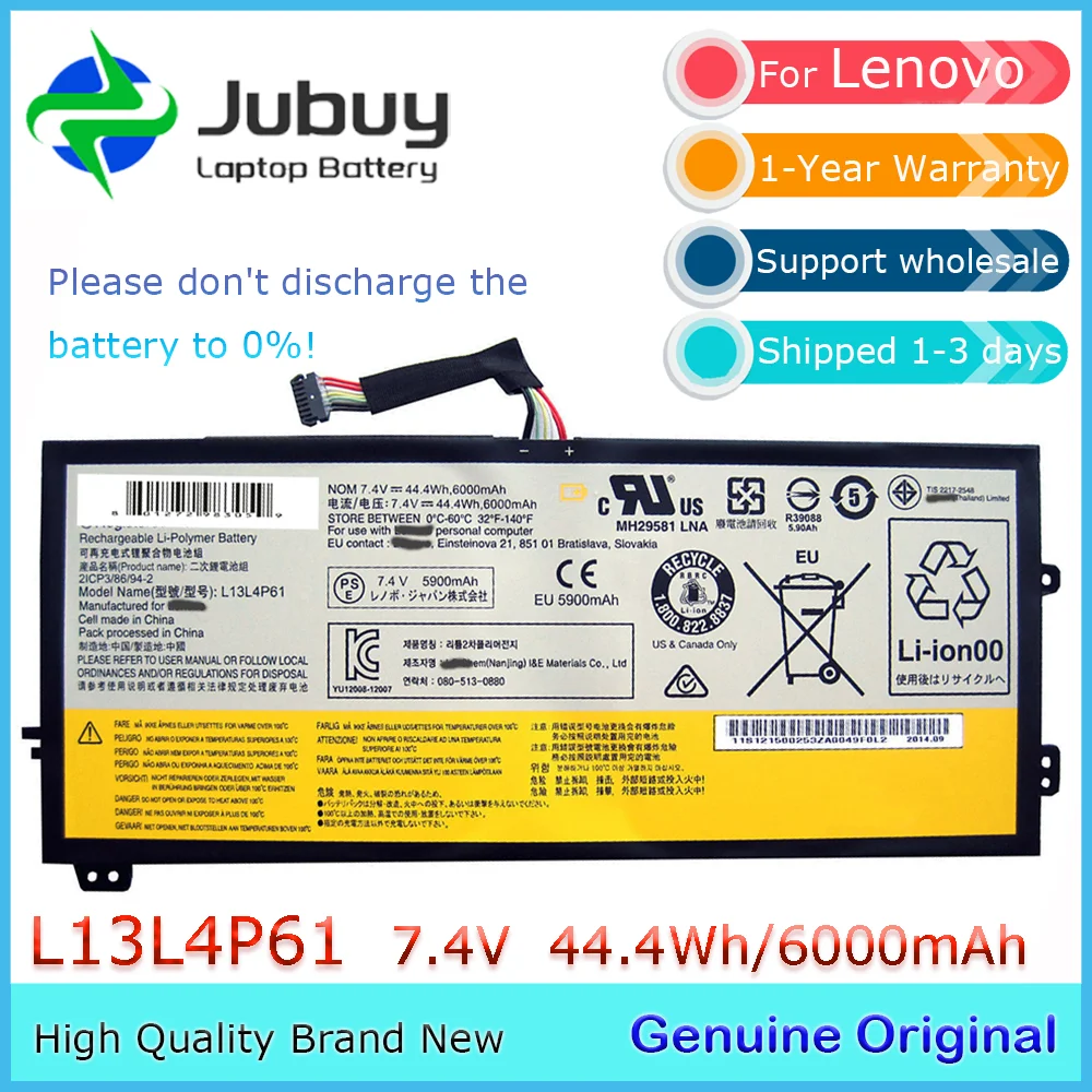 L13L4P61 7.4V 6000mAh Original Laptop Battery for Lenovo ThinkPad Edge 15 Flex 2 Pro-15 2ICP3/86/94-2 L13S4P61