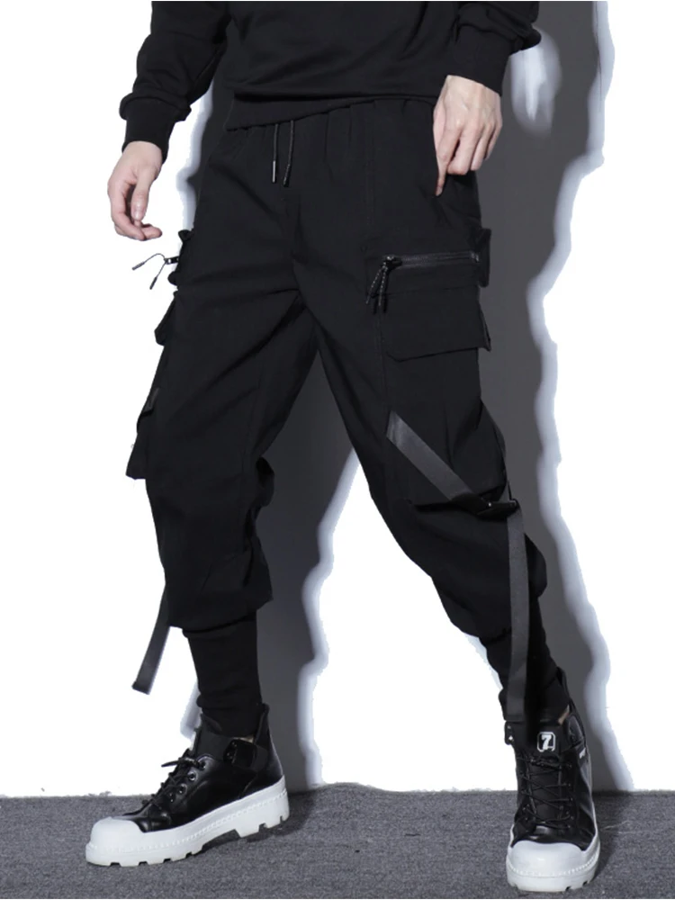 

Мужские функциональные брюки в стиле хип-хоп, модные брюки-харланы с манжетами, облегающие брюки-карго Haome