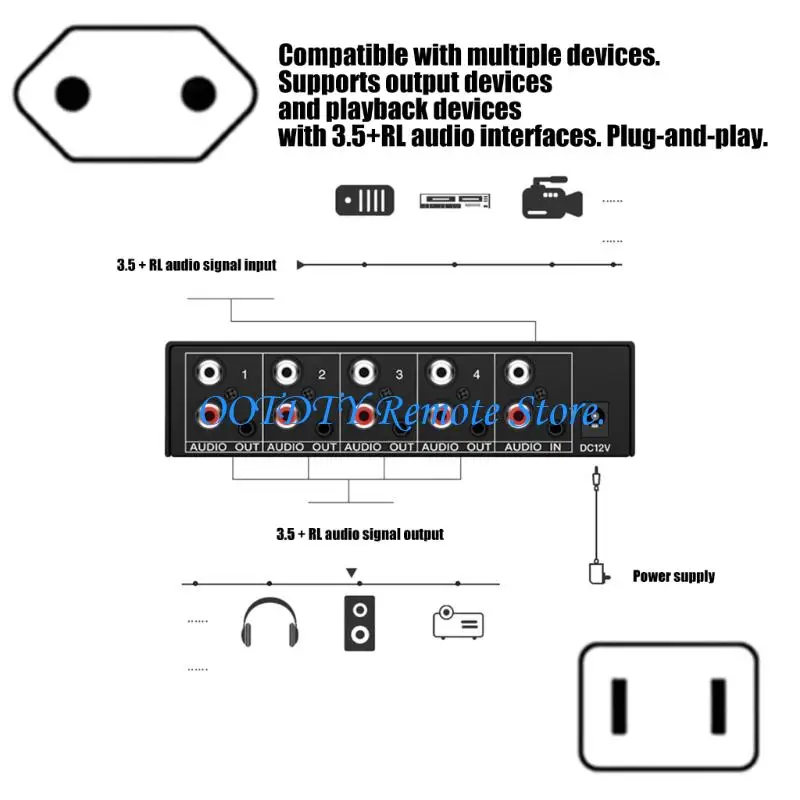 Professional 1 In 4 Out Stereo Splitter 3.5mm Auxs+AV L/R Audios Splitter For Stable Audios Transmission Audios Switcher