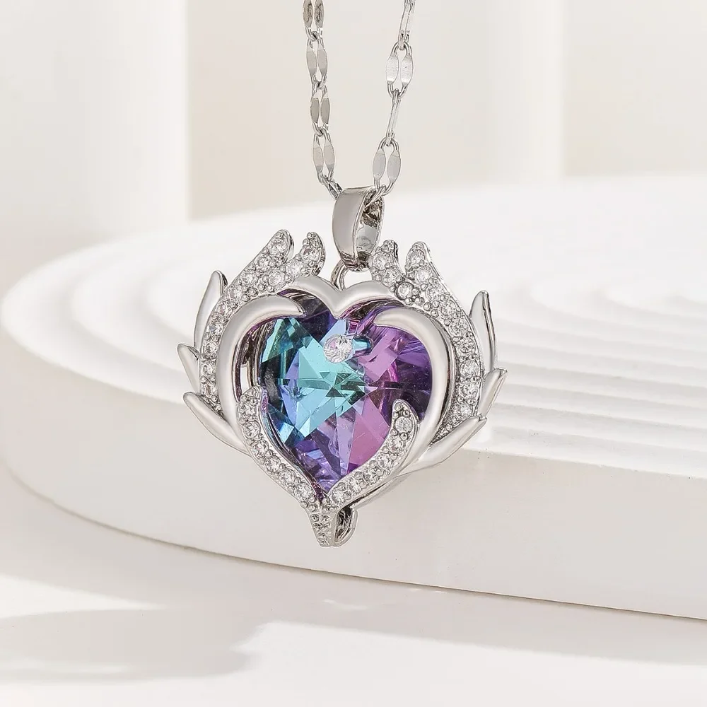 Cross-border Ocean Heart Necklace Women's High-end Light Luxury Love Crystal Fashion Pendant Clavicle Chain
