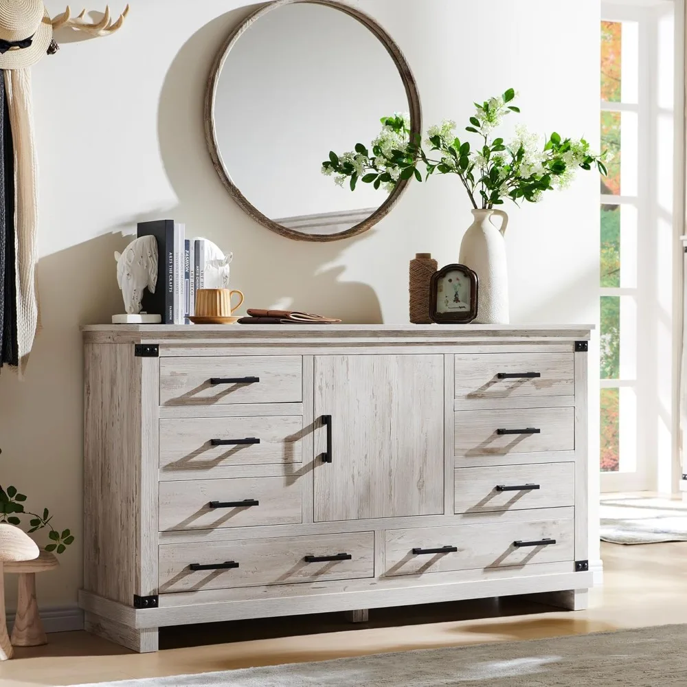 

8 Drawer Dresser for Bedroom with Adjustable Shelf, Wood Long Chest of Drawers with Thick Plank Styling