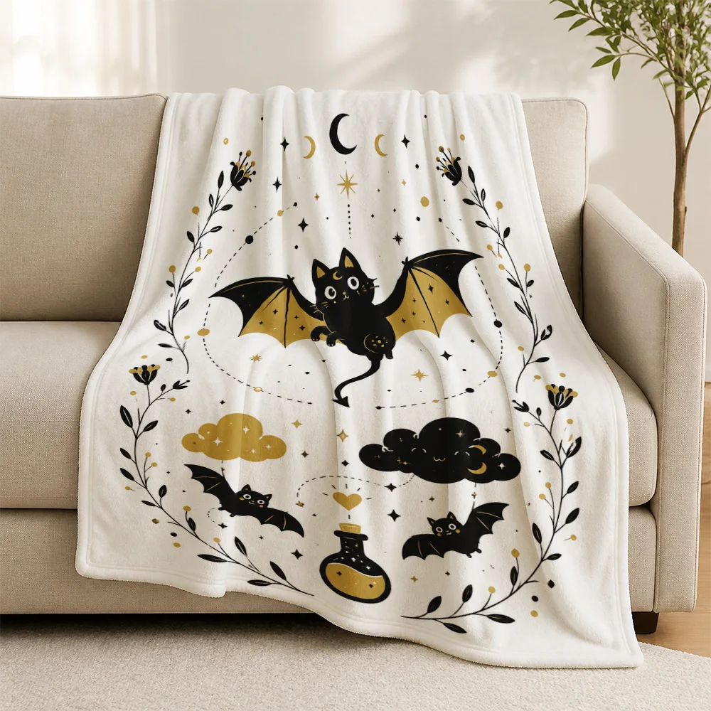 Decorative Throw Blanket Halloween Bat Moon Stars Witchy Sofa Throw Cozy Fall Autumn Celestial Gothic Home Decor Accent for Couc
