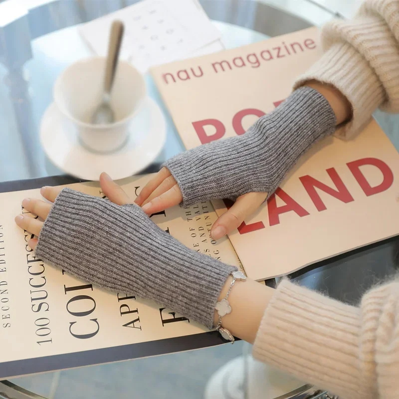 Half Finger Gloves Handschoenen for Women Winter Soft Warm Wool Knitting Arm Short Warm Fingerless Mittens Unisex