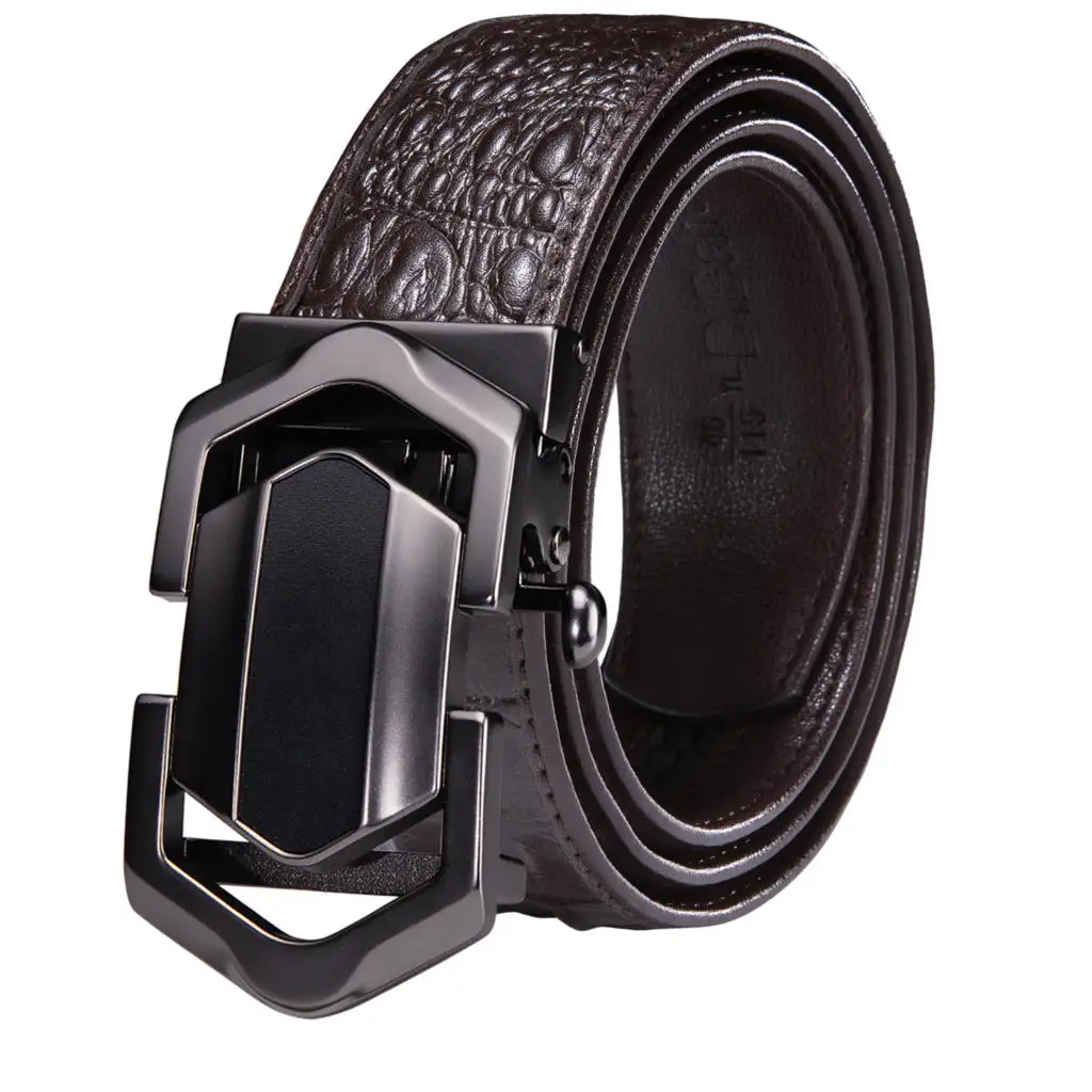 Hi-Tie Men\'s Brown Belt for Jeans Luxury Cowhide Genuine Leather Belt Men Gold Automatic Buckle Cowboy Jeans Cool Belt Strap