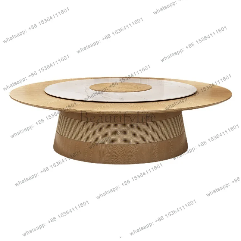Customized hotel electric dining table box with turntable rock slab large round table