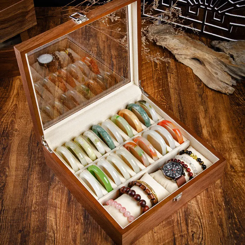 Premium Wooden Jewelry Storage & Display Box with Large Capacity, Organizer for Bracelets, Watches, Bangles, Jade, Gold & Beads.