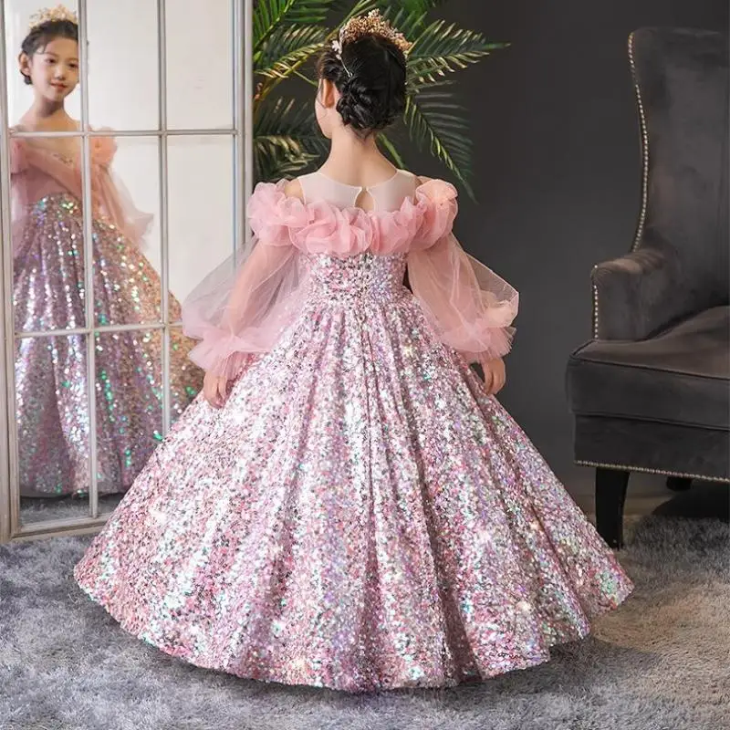 Teenmiro Evening Dresses for Kids Children's Dress Girl Party Luxury Ball Gowns Infants Princess Sequins Costumes for Banquet