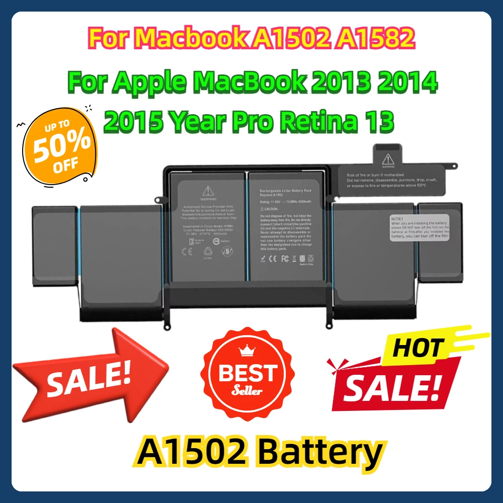 

For Macbook A1502 A1582 Laptop Battery for Apple MacBook 2013 2014 2015 Year Pro Retina 13 A1502 Battery