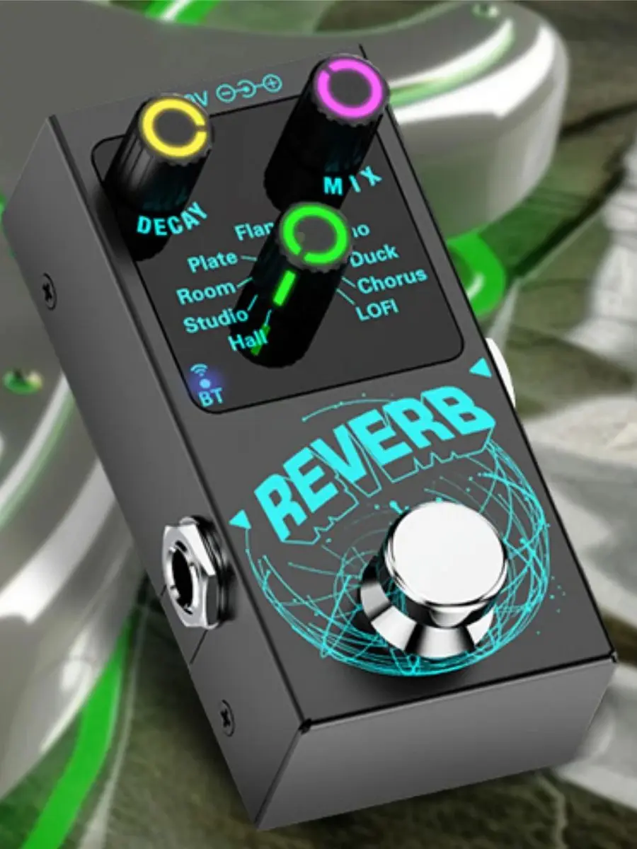 Pédale de guitare de réverbération numérique - 9 effets de réverbération uniques | Accompagnement sans fil, boutons de dépôt/mélange et indicateurs lumineux