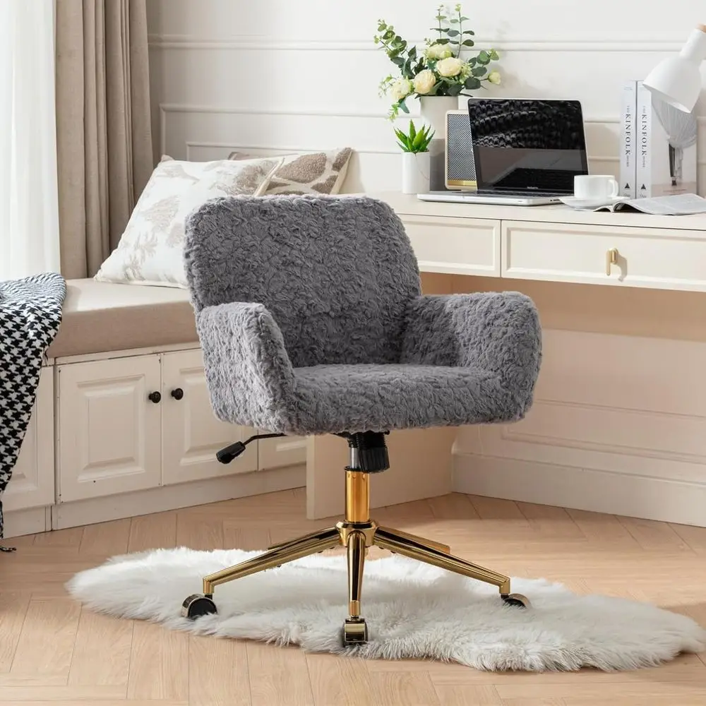 

aux ur Vanity Chair Elegant Gray urry Makeup Desk Chairs or Girls Women ern Rolling Oice Computer Chair with Wheels and Arms in