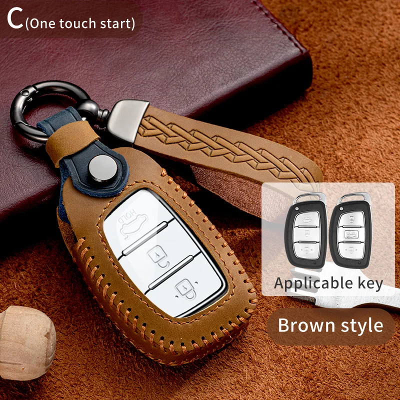 Genuine Leather Car Key Case Cover Fob Shell for HYUNDAI Tucson Creta Ix25 Ix35 I10 I20 Ix20 HB20 Elantra Sonata Keychain