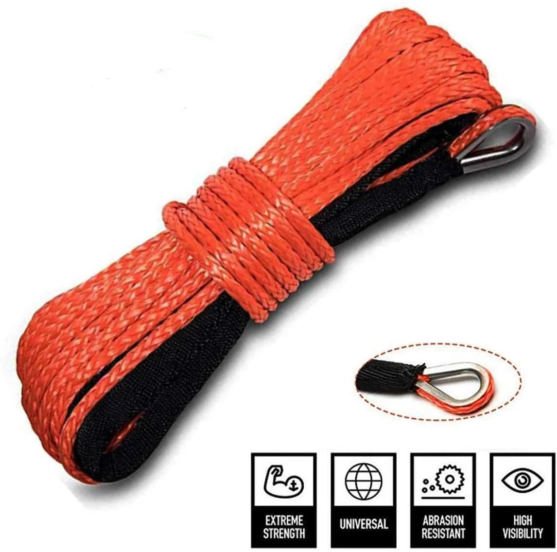 6mm/4.8mm 10000 LBS Synthetic Winch Rope Line Recovery Cable 4WD ATV UTV with Sheath Truck Boat Winch Towing Rope 4 Colors