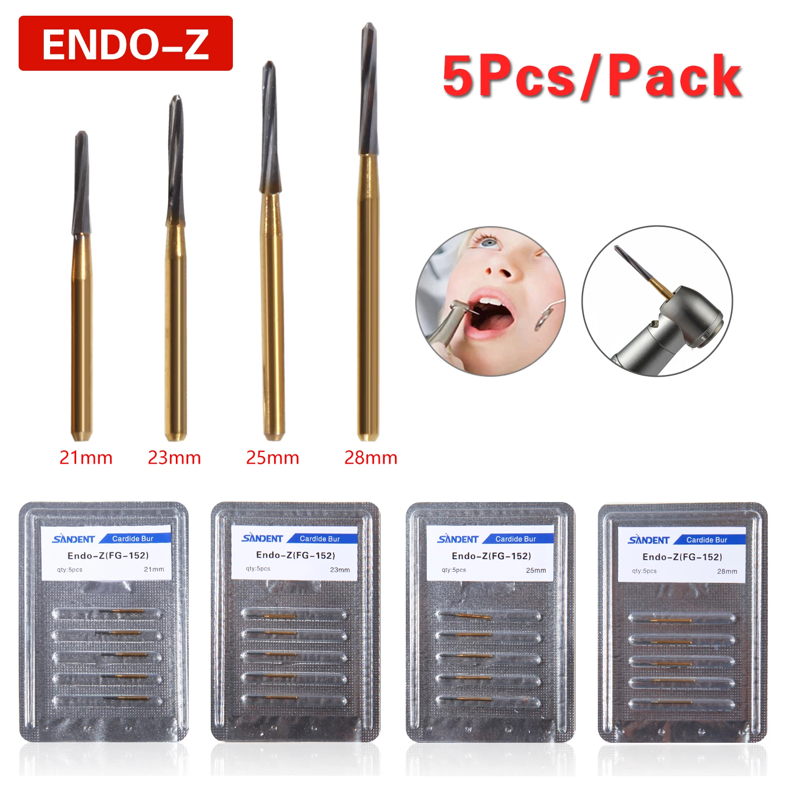 

5Pcs Dental Lab Drill Carbide Tungsten Steel Trim Finishing Gold FG Burs ENDO-Z Burs 21/23/25/28MM