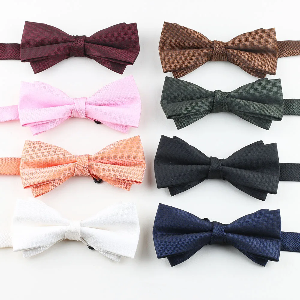 

British Korean Style Solid Black Bow Tie Double-layered Men's Formal Bowknot Wedding Groom Wine Red Butterfly Tuxedo Accessories