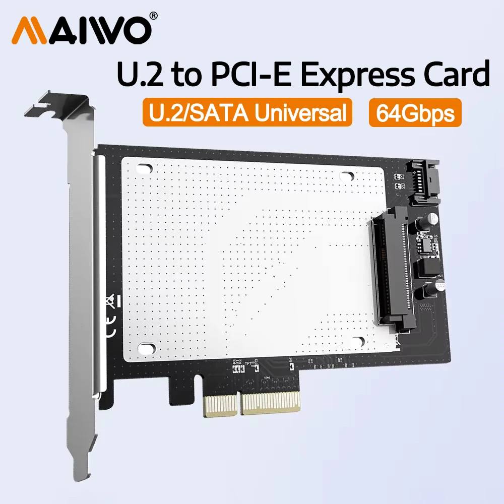 

MAIWO 2,5-дюймовая карта адаптера U.2 to PCI-e 4.0 X4 X8 X16 для U.2 NVMe SSD PCIe 4.0 X4 Полноскоростная поддержка 6 ТБ 2,5-дюймовый SATA SSD/HDD
