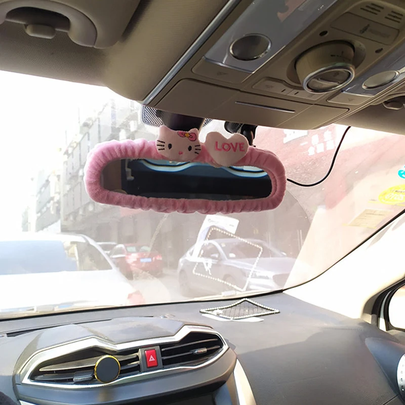 Hello Kitty Car Rearview Mirror Cover Elastic Cars Mirror Protective Decoration Anime Kawaii Plush Automotive Interior Accessori