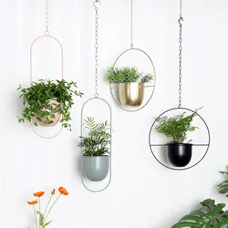 Nordic New Swinging Chain Metal Hanging Flower Pot Planter Basket Iron Holder Garden Home Balcony Hanging Plant Vase Decoration